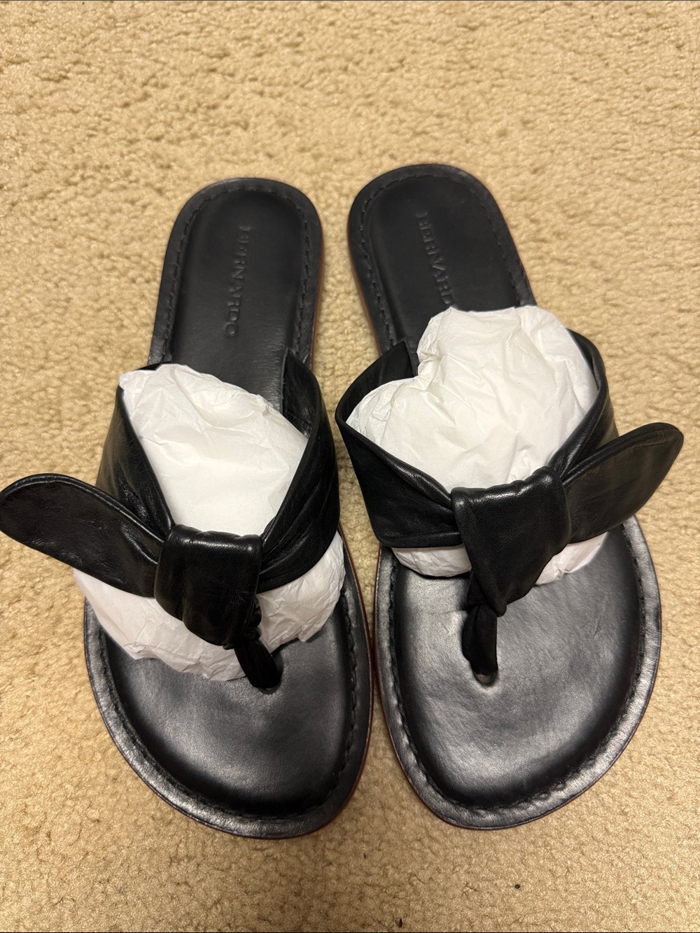 Bernardo Black Knotted Leather Slide Sandals